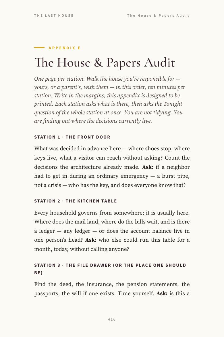 Appendix E, The House and Papers Audit